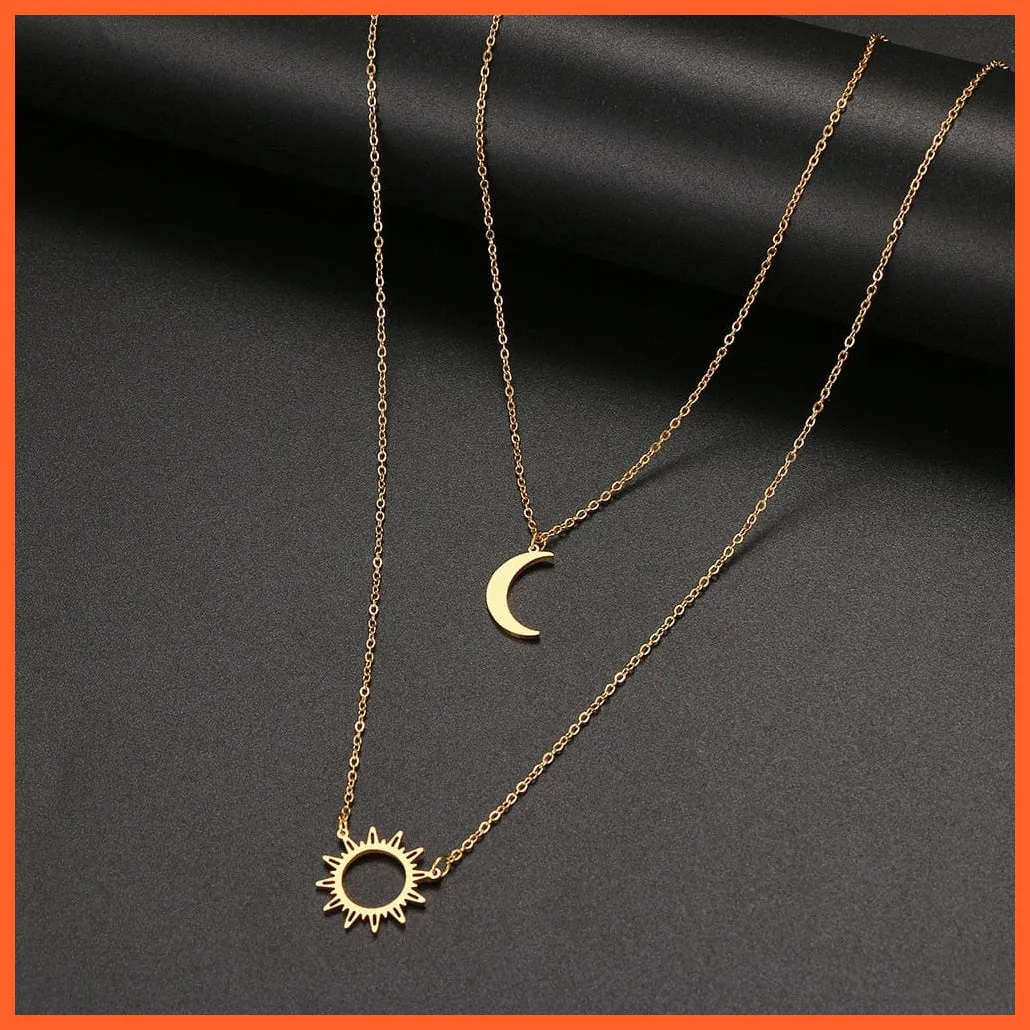 Layered Models Sun Flower Moon Necklace | Fashionable Exquisite Pendant Chain