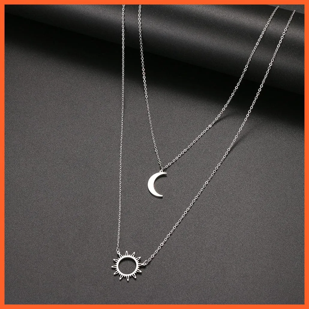 Layered Models Sun Flower Moon Necklace | Fashionable Exquisite Pendant Chain