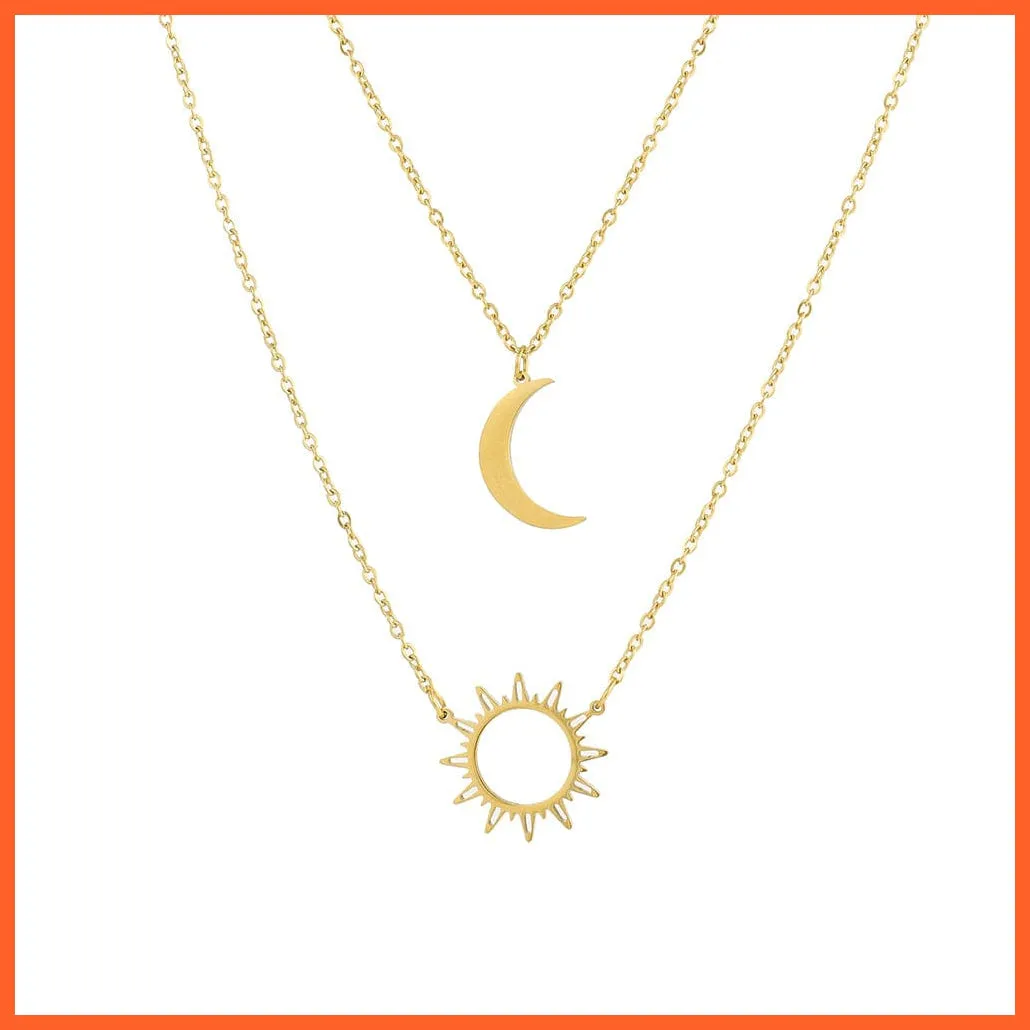 Layered Models Sun Flower Moon Necklace | Fashionable Exquisite Pendant Chain