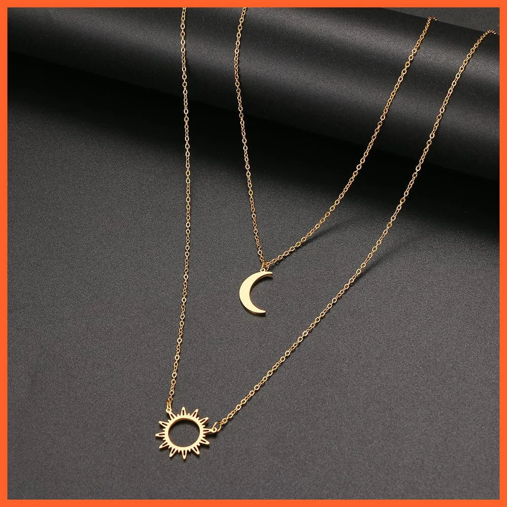 Layered Models Sun Flower Moon Necklace | Fashionable Exquisite Pendant Chain