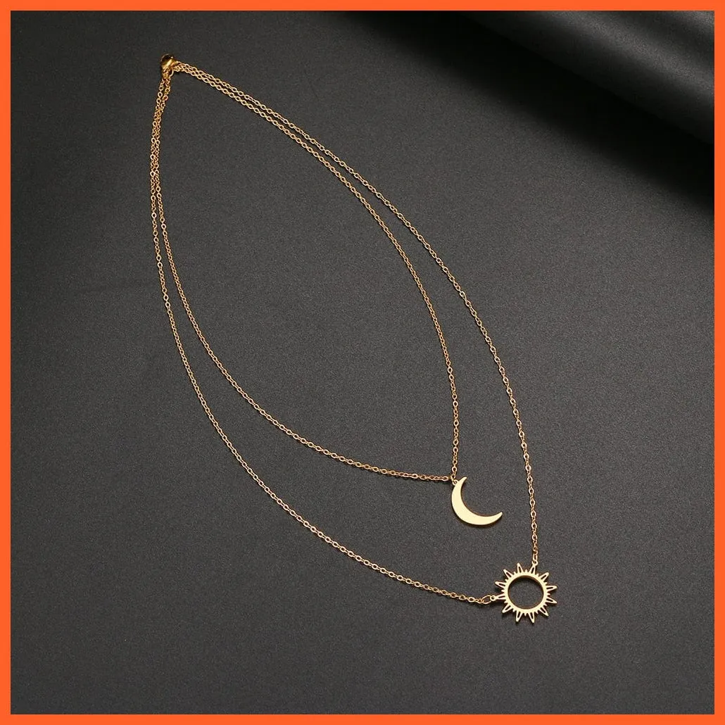 Layered Models Sun Flower Moon Necklace | Fashionable Exquisite Pendant Chain