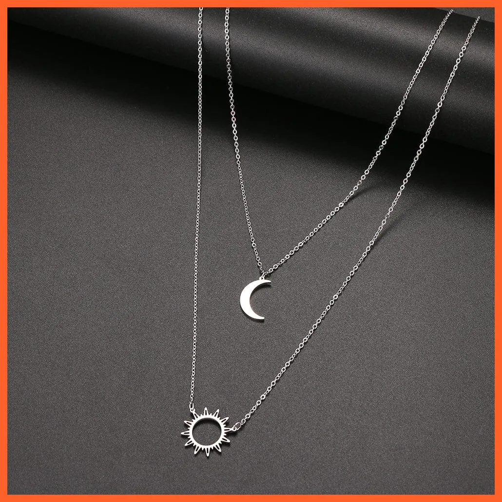 Layered Models Sun Flower Moon Necklace | Fashionable Exquisite Pendant Chain