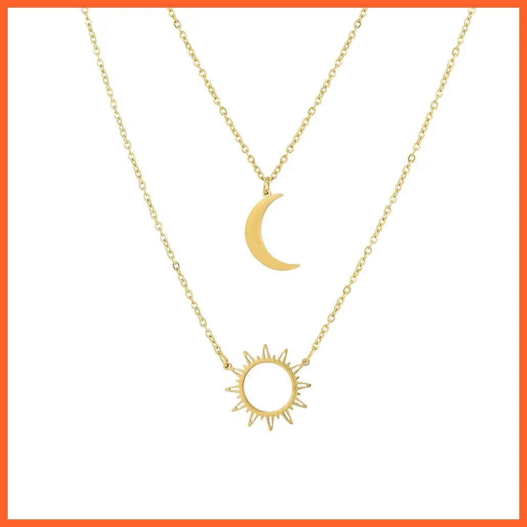 Layered Models Sun Flower Moon Necklace | Fashionable Exquisite Pendant Chain