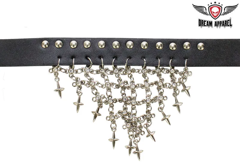 Leather Necklace With Crosses & Studs