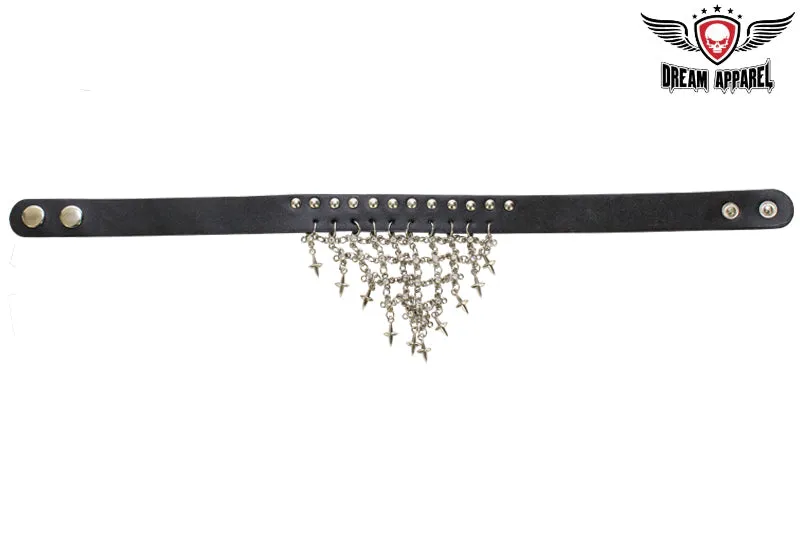 Leather Necklace With Crosses & Studs