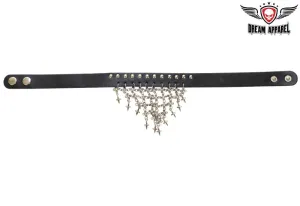 Leather Necklace With Crosses & Studs