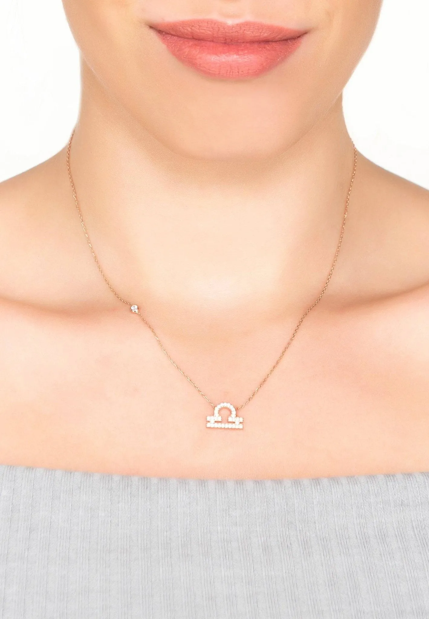 Libra Zodiac Necklace Dipped in Rose Gold Zircon