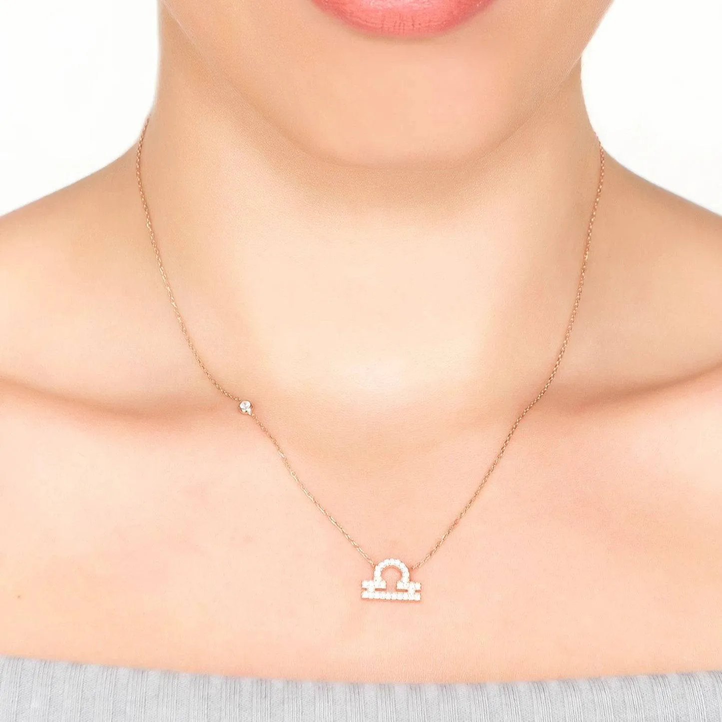 Libra Zodiac Necklace in Silver Zircon