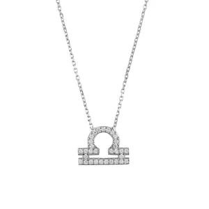 Libra Zodiac Necklace in Silver Zircon