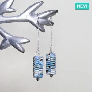 Light Blue Flowers Folded Paper Earrings
