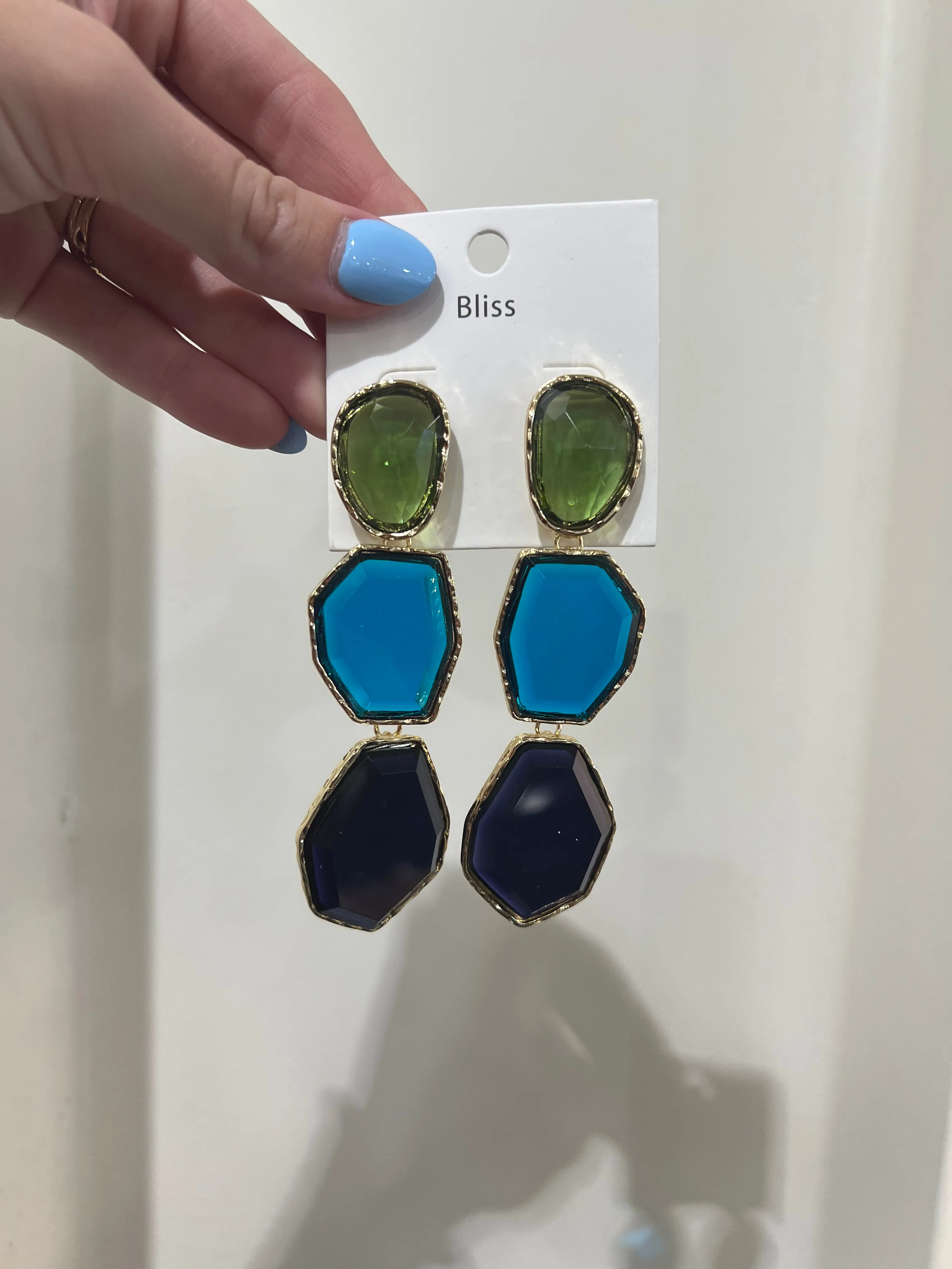 Linked Glass Long Earrings