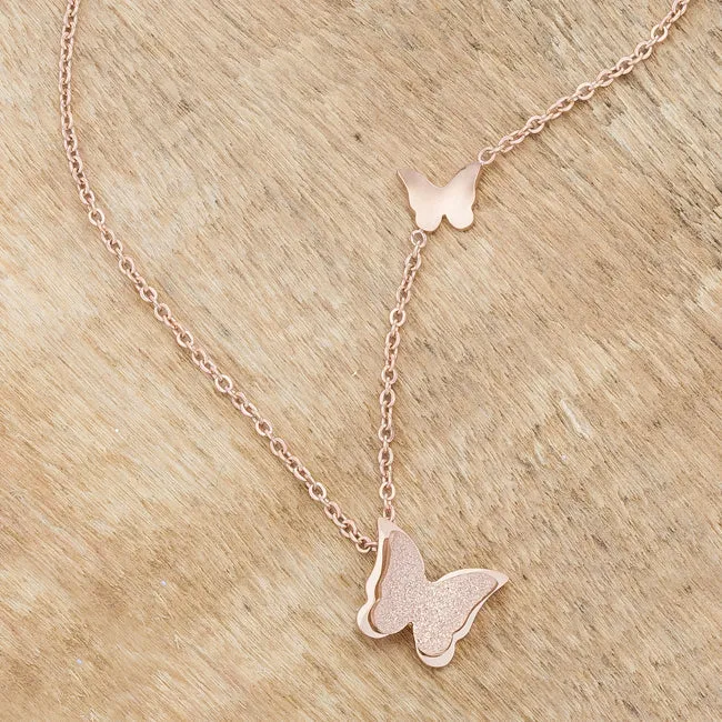 LOVCIA Elegant Butterfly Necklace in Rose Gold Stainless Steel