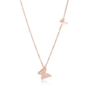 LOVCIA Elegant Butterfly Necklace in Rose Gold Stainless Steel