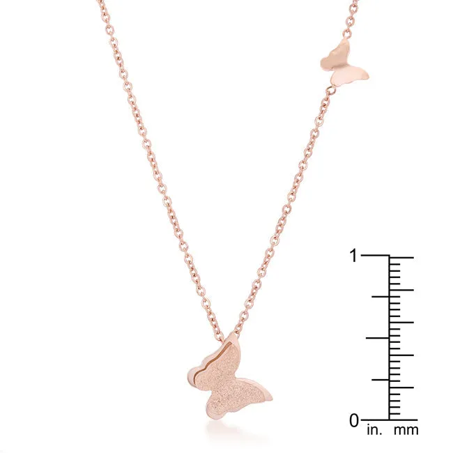 LOVCIA Elegant Butterfly Necklace in Rose Gold Stainless Steel