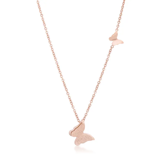LOVCIA Elegant Butterfly Necklace in Rose Gold Stainless Steel