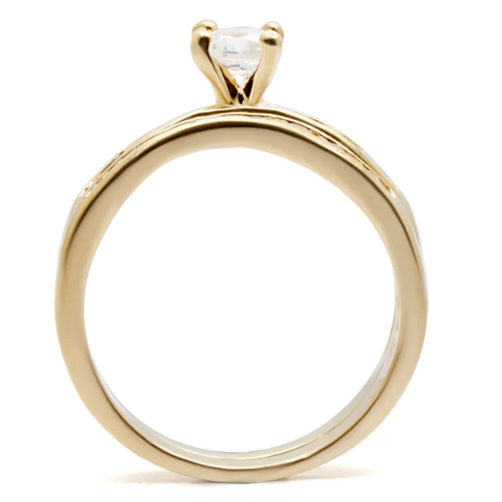 LOVCIA Gold-Plated 925 Sterling Silver Ring with Clear AAA Cubic Zirconia