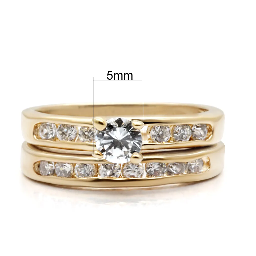 LOVCIA Gold-Plated 925 Sterling Silver Ring with Clear AAA Cubic Zirconia