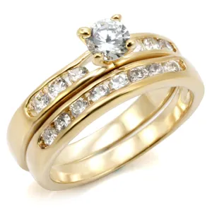 LOVCIA Gold-Plated 925 Sterling Silver Ring with Clear AAA Cubic Zirconia