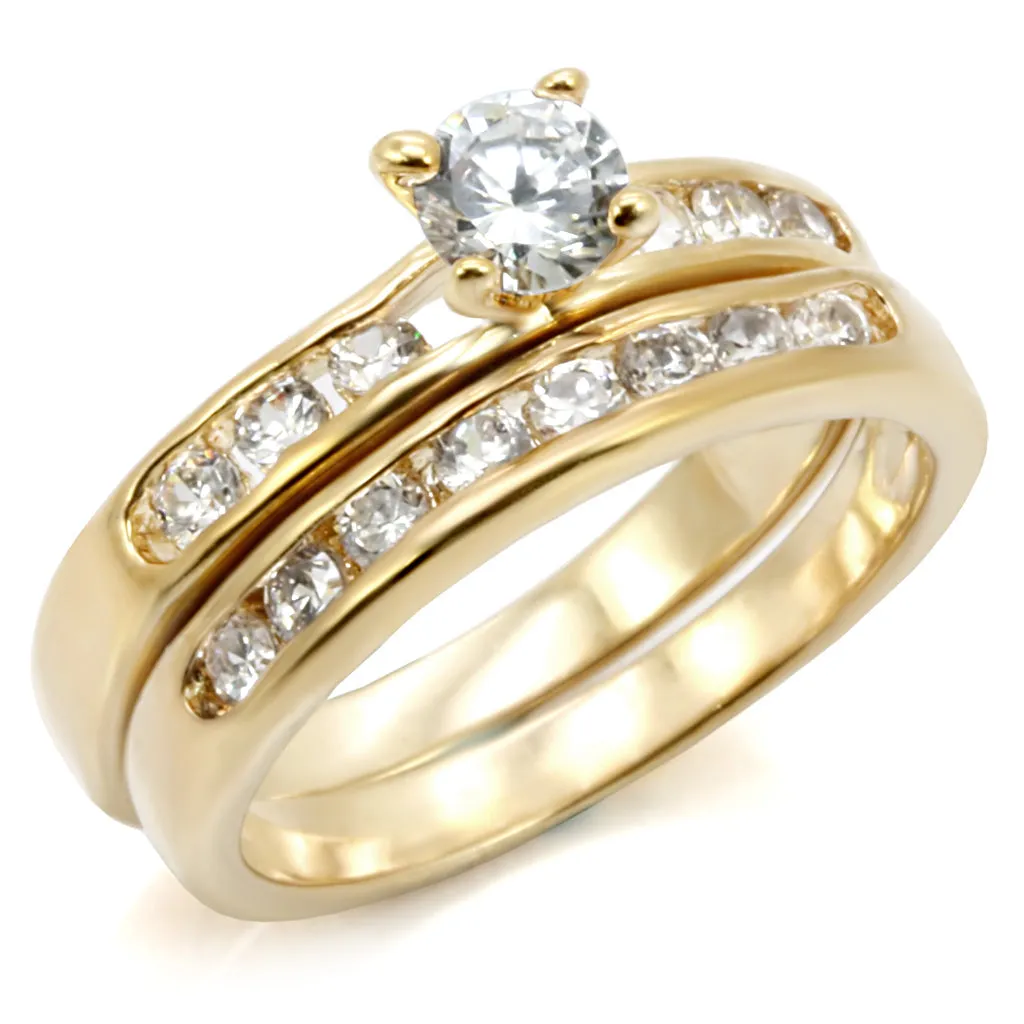 LOVCIA Gold-Plated 925 Sterling Silver Ring with Clear AAA Cubic Zirconia