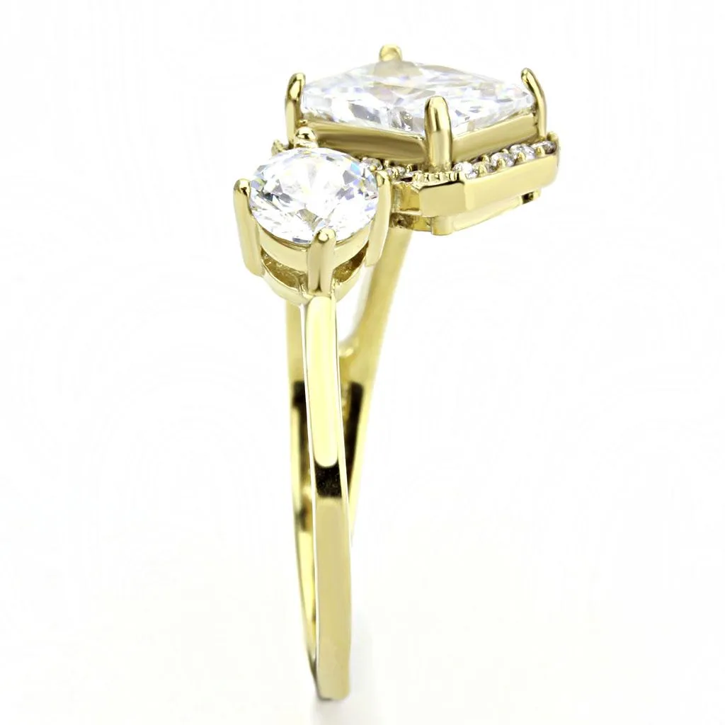 LOVCIA Ion Plated Gold Stainless Steel Ring with Clear AAA Grade Cubic Zirconia