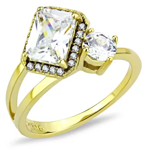 LOVCIA Ion Plated Gold Stainless Steel Ring with Clear AAA Grade Cubic Zirconia