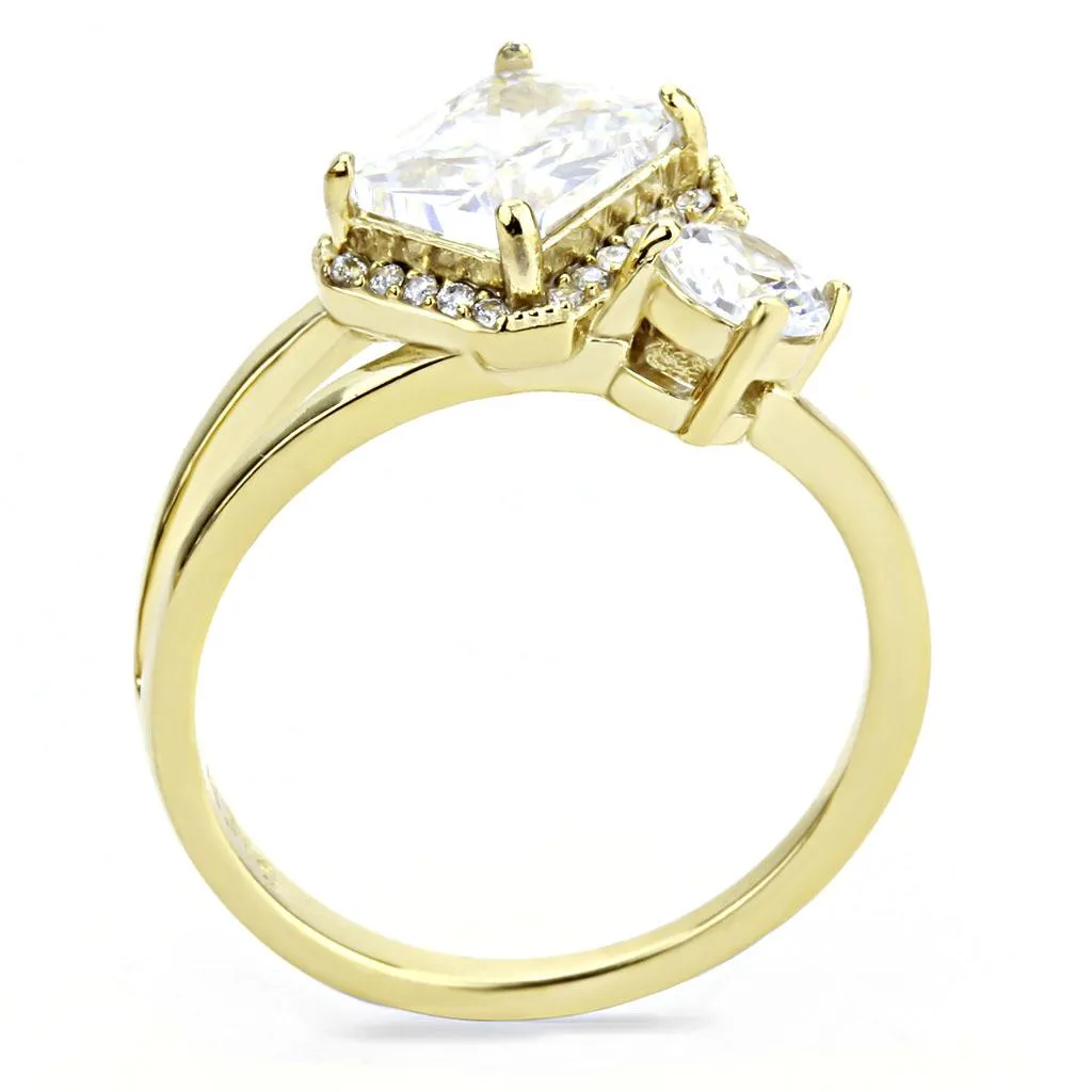 LOVCIA Ion Plated Gold Stainless Steel Ring with Clear AAA Grade Cubic Zirconia