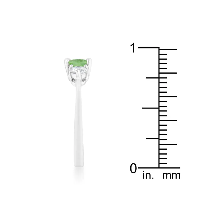 LOVCIA Sleek Brilliance 1.2ct Peridot and CZ Oval Cut Rhodium Ring