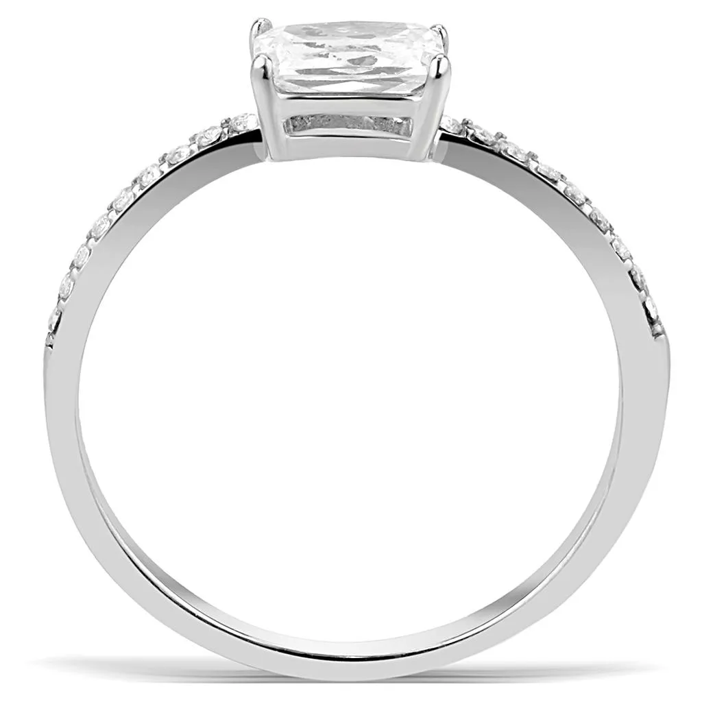 LOVCIA Sleek Stainless Steel Ring with Clear Cubic Center Stone