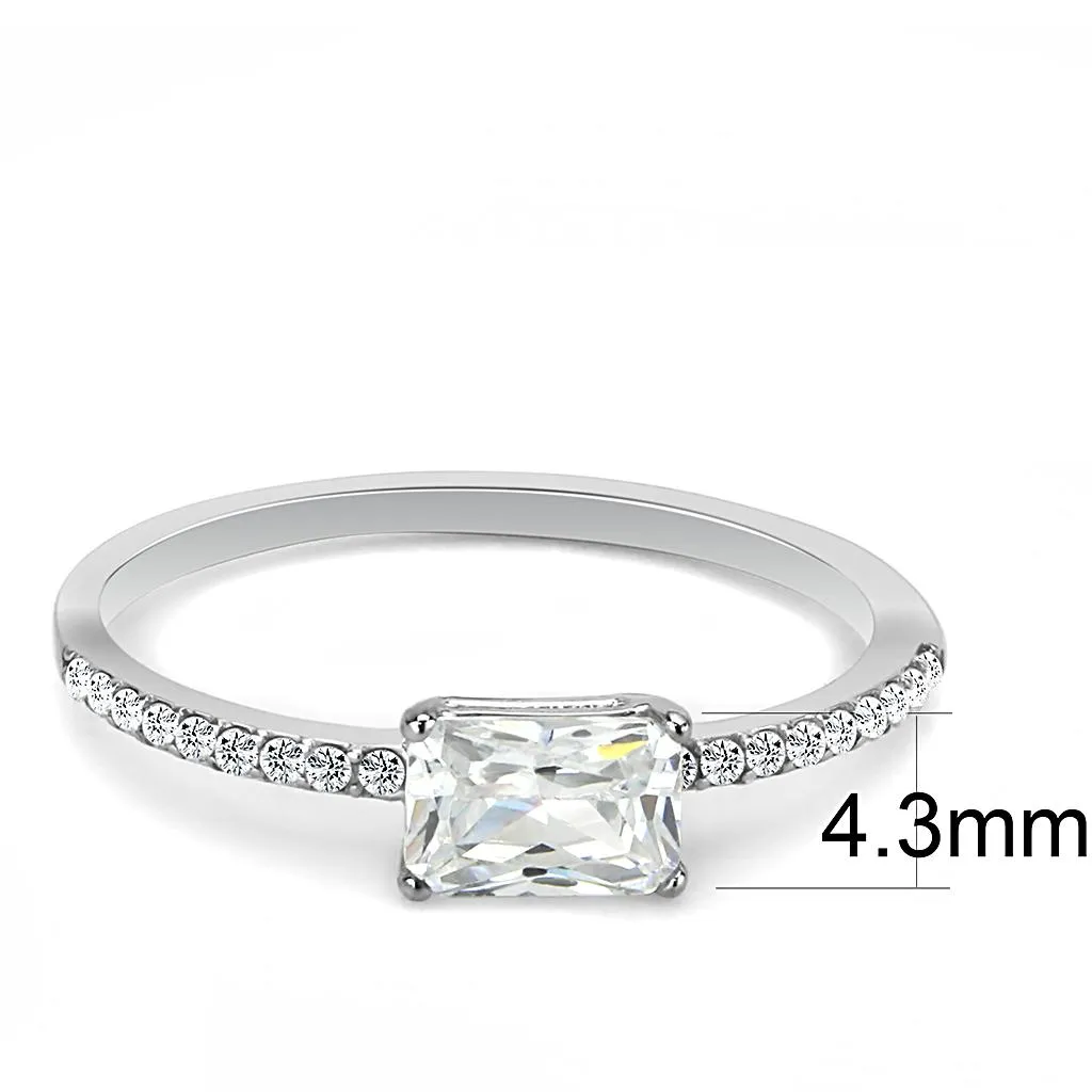 LOVCIA Sleek Stainless Steel Ring with Clear Cubic Center Stone