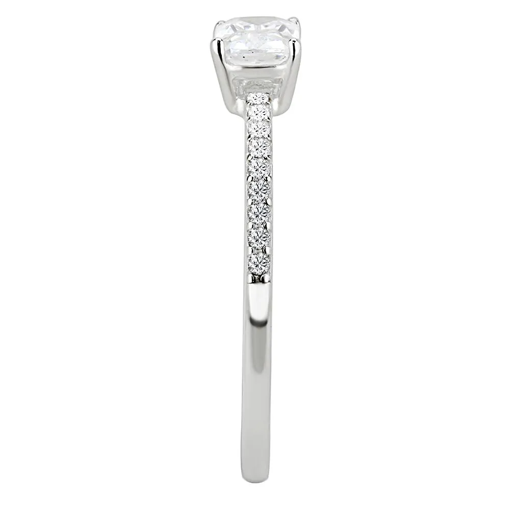 LOVCIA Sleek Stainless Steel Ring with Clear Cubic Center Stone