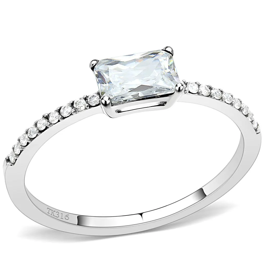 LOVCIA Sleek Stainless Steel Ring with Clear Cubic Center Stone