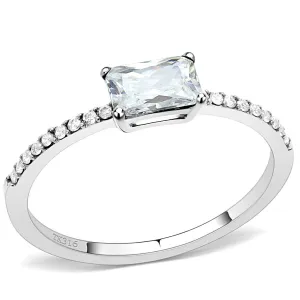 LOVCIA Sleek Stainless Steel Ring with Clear Cubic Center Stone