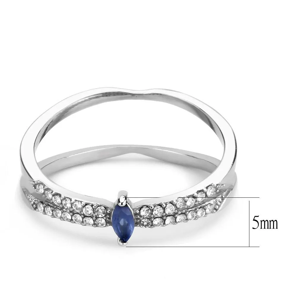 LOVCIA Sleek Stainless Steel Ring with Montana Synthetic Stone