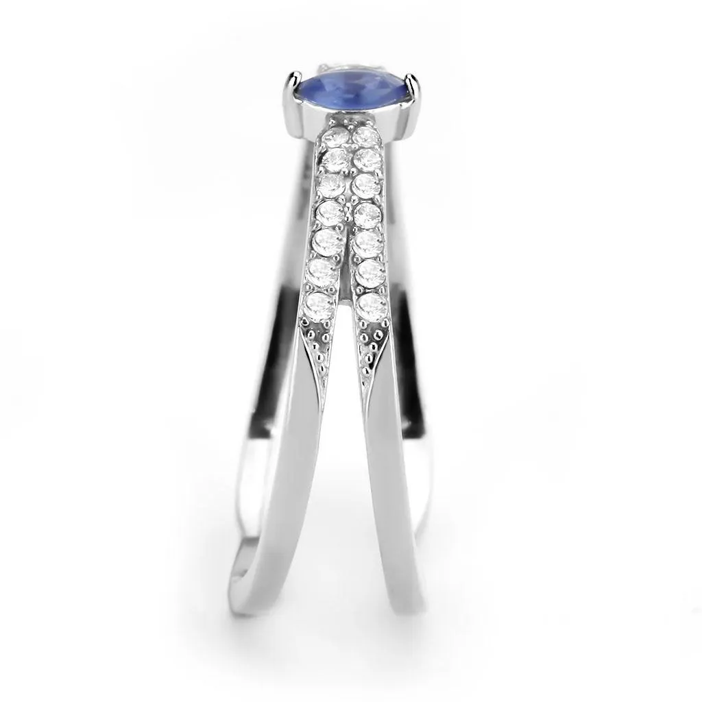 LOVCIA Sleek Stainless Steel Ring with Montana Synthetic Stone