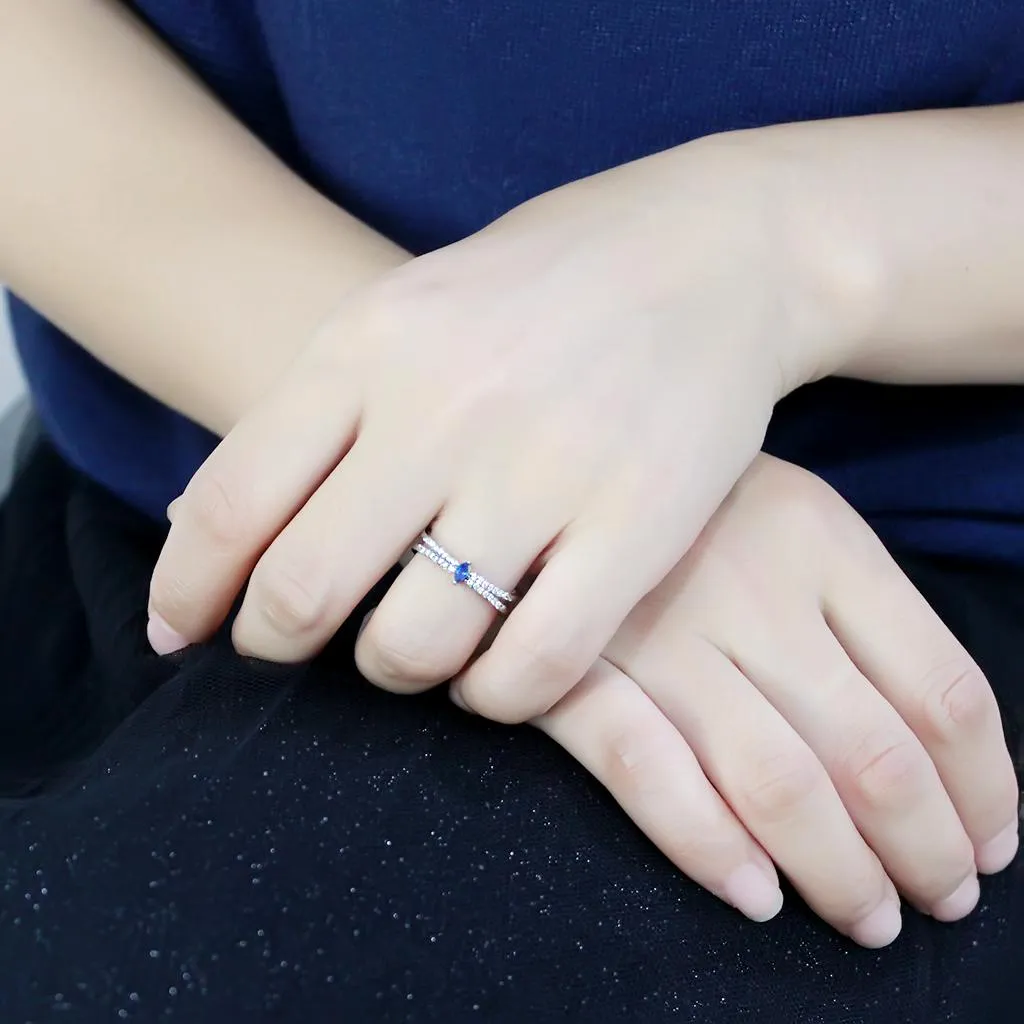 LOVCIA Sleek Stainless Steel Ring with Montana Synthetic Stone