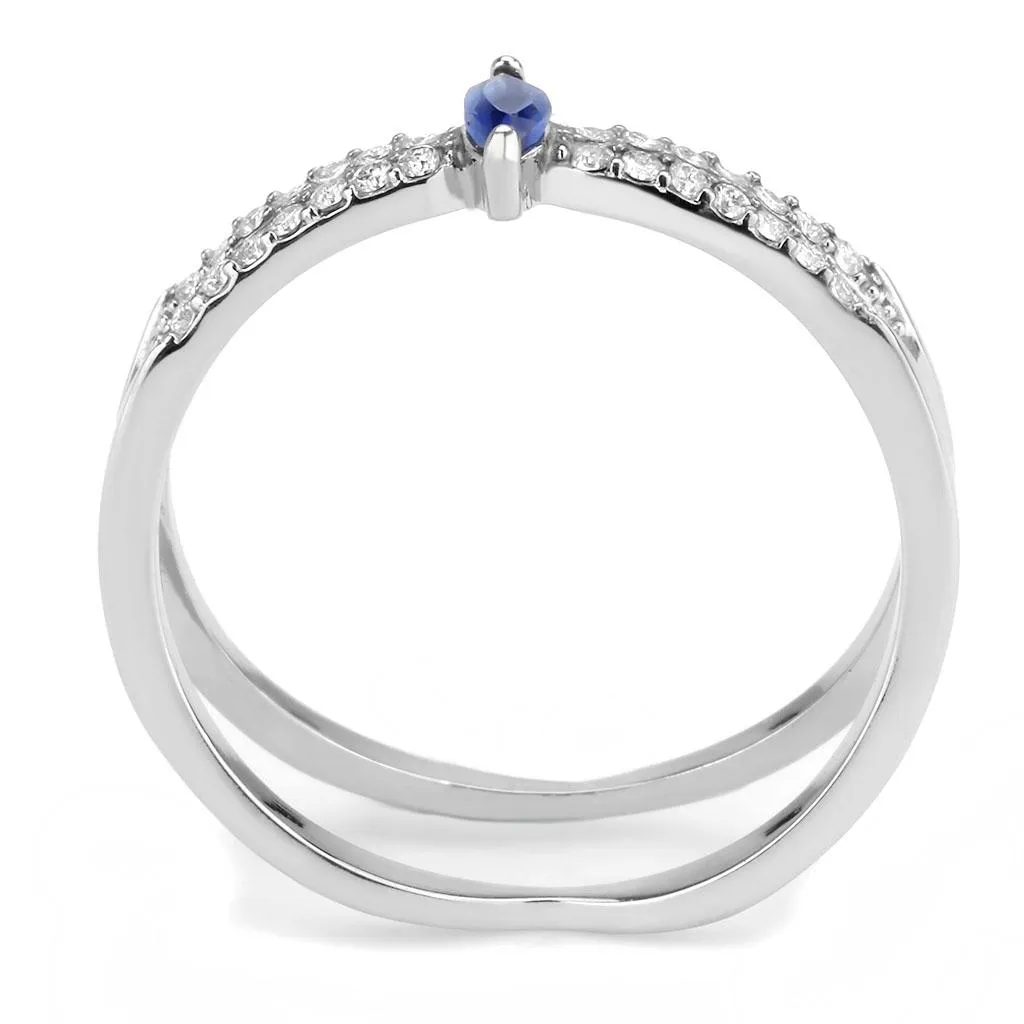 LOVCIA Sleek Stainless Steel Ring with Montana Synthetic Stone