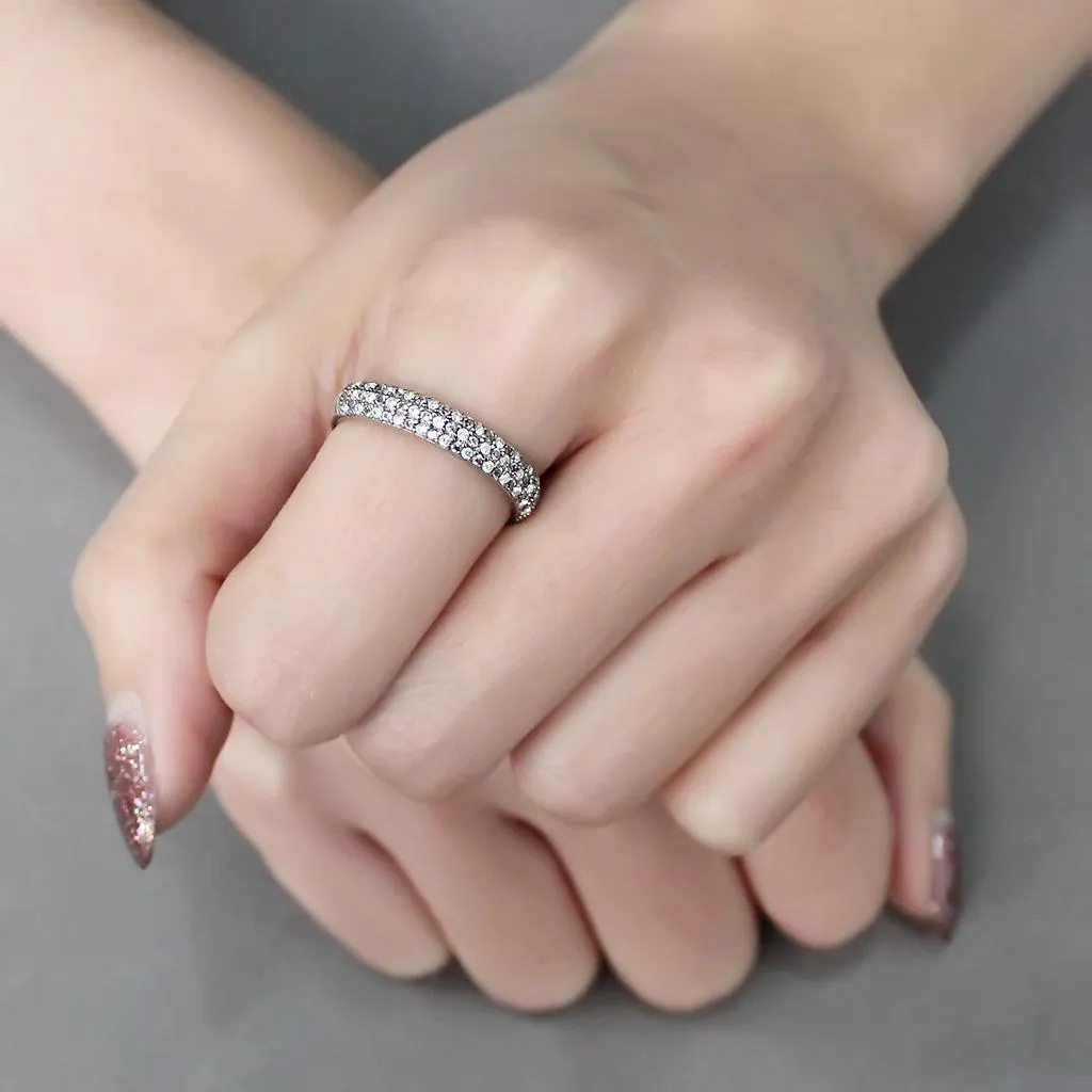 LOVCIA Sleek Stainless Steel Ring with Multi-Color AAA CZ Stone