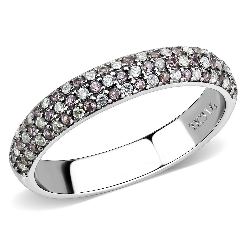 LOVCIA Sleek Stainless Steel Ring with Multi-Color AAA CZ Stone