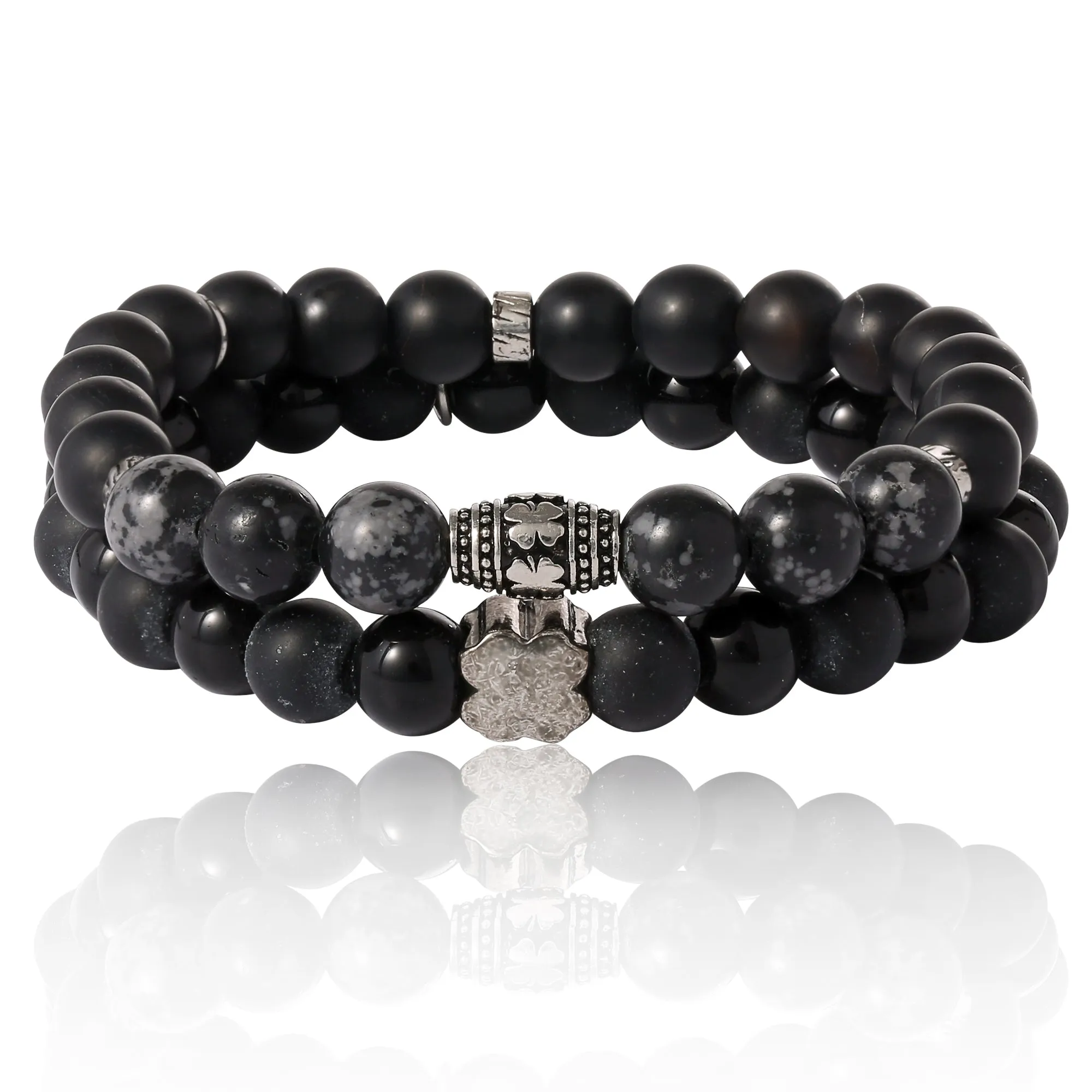 Lucky Brand Black Lava Bead Bracelets - Set of Two Natural Stone Stretch Bracelets for Men