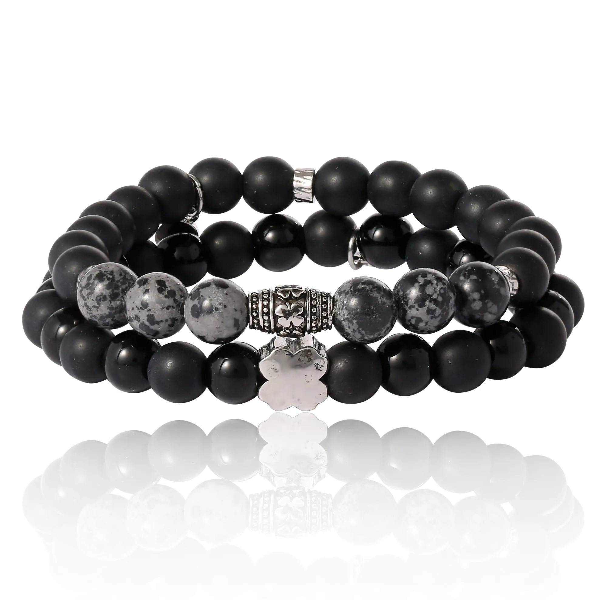 Lucky Brand Black Lava Bead Bracelets - Set of Two Natural Stone Stretch Bracelets for Men