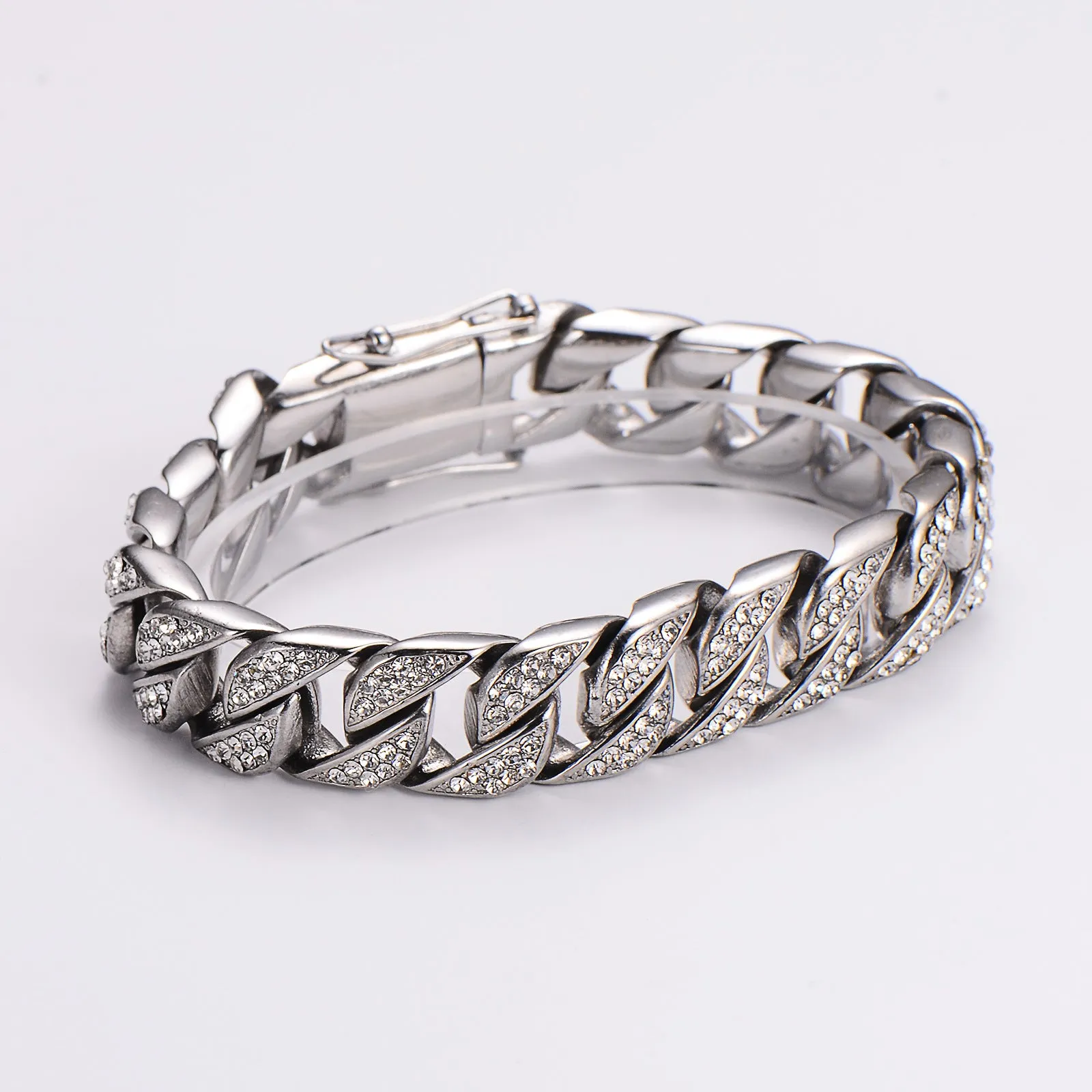 Men Versatile Stripe Geometric Stainless Steel Diamond Inlay Bracelets