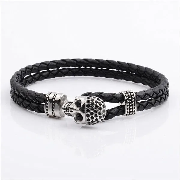 Mens Trendy Skull Style Leather Bracelet