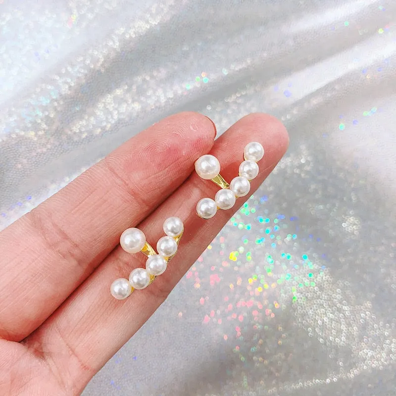Metal Heart-Shaped Pearl Earrings  Back Hanging Earrings