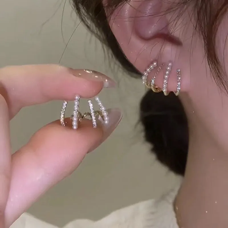 Metal Heart-Shaped Pearl Earrings  Back Hanging Earrings