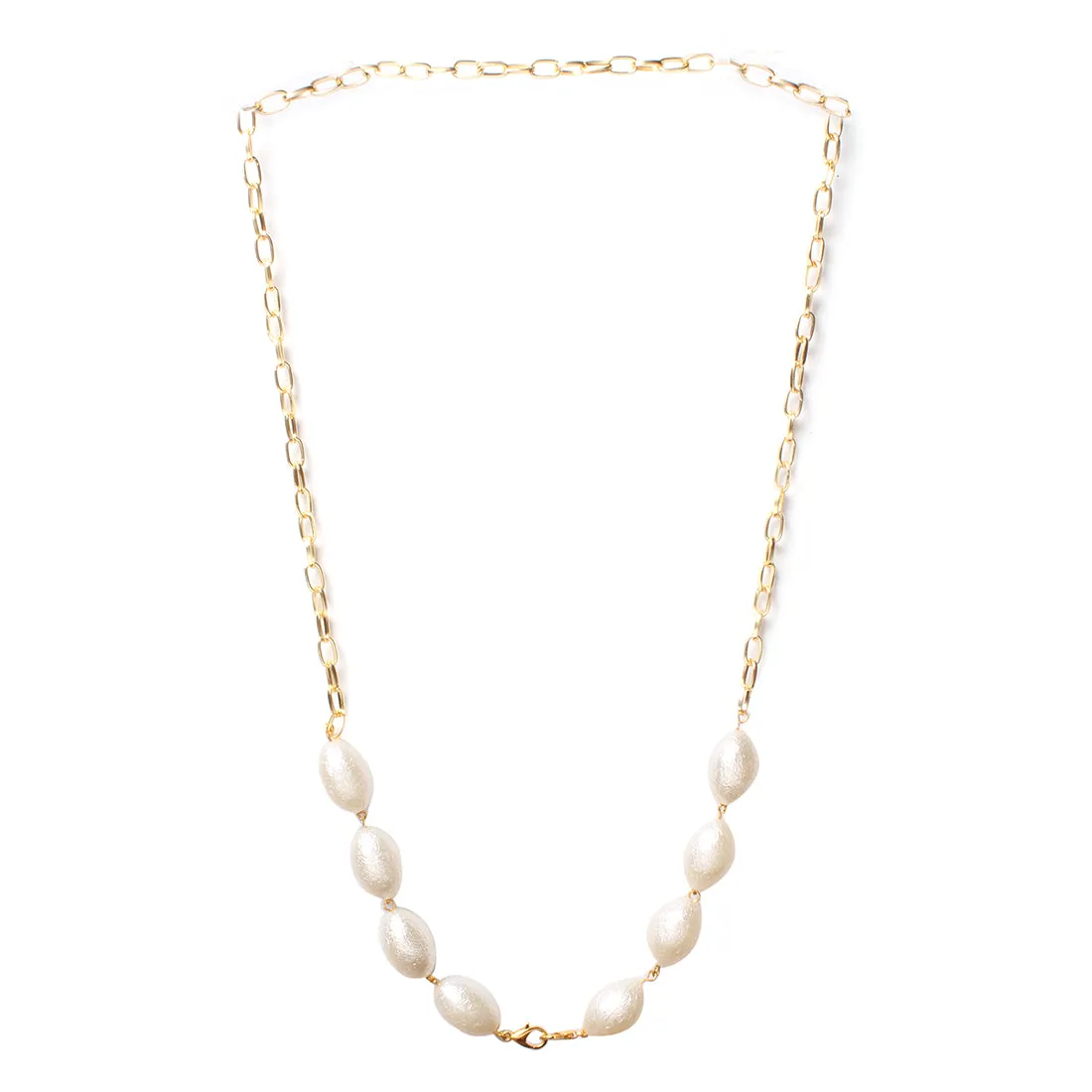 METALLIC GOLD-TONED CHAIN-LINK & WHITE BEADED MASK CHAIN OR SUNGLASS CHAIN