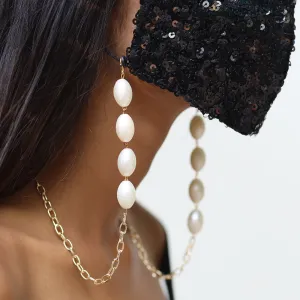 METALLIC GOLD-TONED CHAIN-LINK & WHITE BEADED MASK CHAIN OR SUNGLASS CHAIN