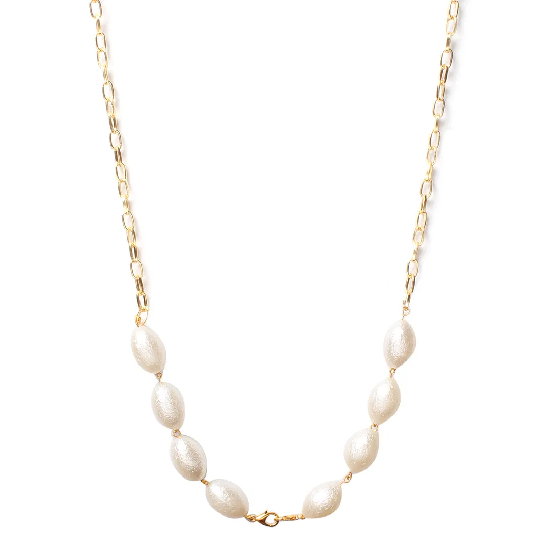 METALLIC GOLD-TONED CHAIN-LINK & WHITE BEADED MASK CHAIN OR SUNGLASS CHAIN