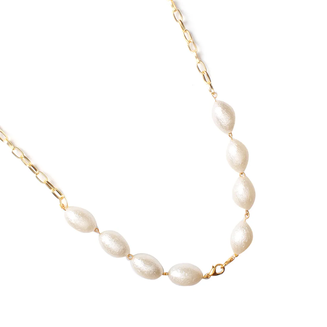 METALLIC GOLD-TONED CHAIN-LINK & WHITE BEADED MASK CHAIN OR SUNGLASS CHAIN