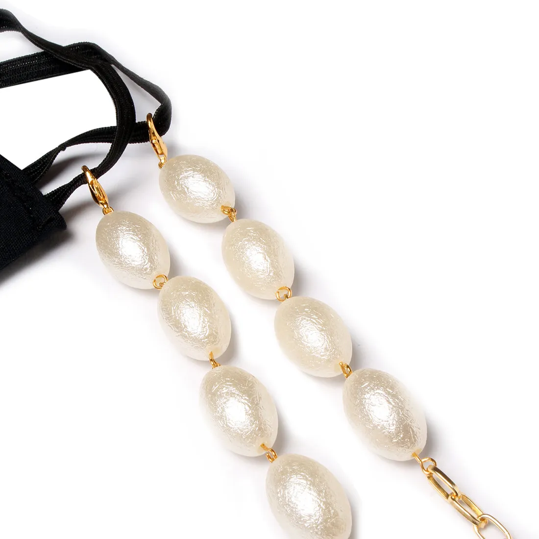 METALLIC GOLD-TONED CHAIN-LINK & WHITE BEADED MASK CHAIN OR SUNGLASS CHAIN