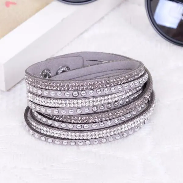 Metallic Leather Wrap Bracelet
